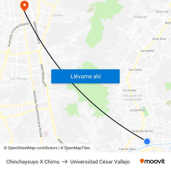 Chinchaysuyo X Chimu to Universidad César Vallejo map