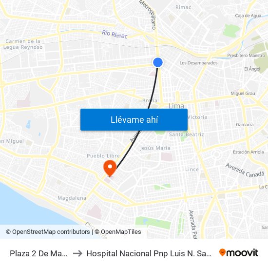 Plaza 2 De Mayo to Hospital Nacional Pnp Luis N. Saenz map