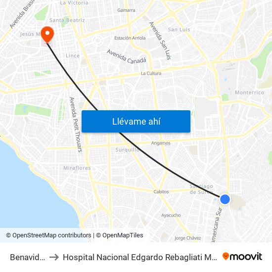 Benavides to Hospital Nacional Edgardo Rebagliati Martins map