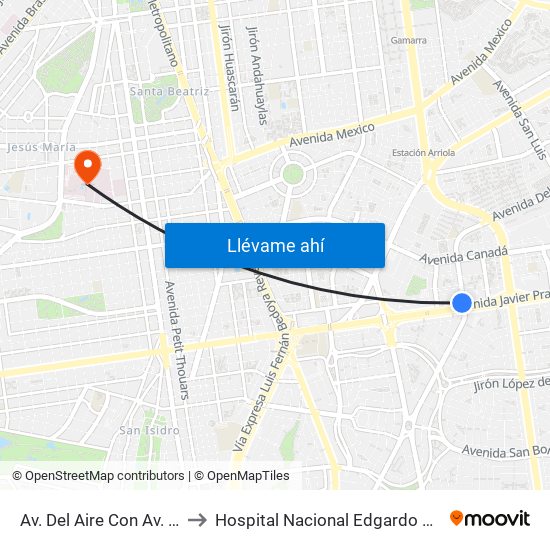 Av. Del Aire Con Av. Javier Prado to Hospital Nacional Edgardo Rebagliati Martins map