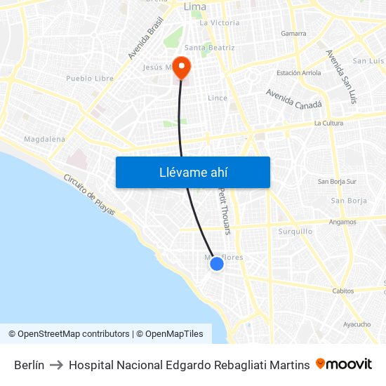 Berlín to Hospital Nacional Edgardo Rebagliati Martins map