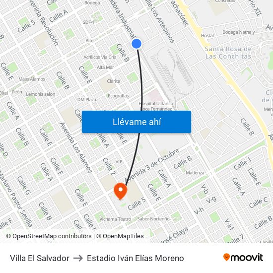 Villa El Salvador to Estadio Iván Elías Moreno map