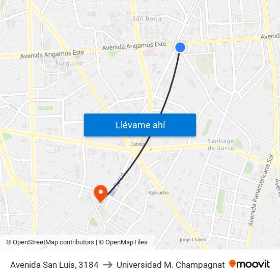 Avenida San Luis, 3184 to Universidad M. Champagnat map