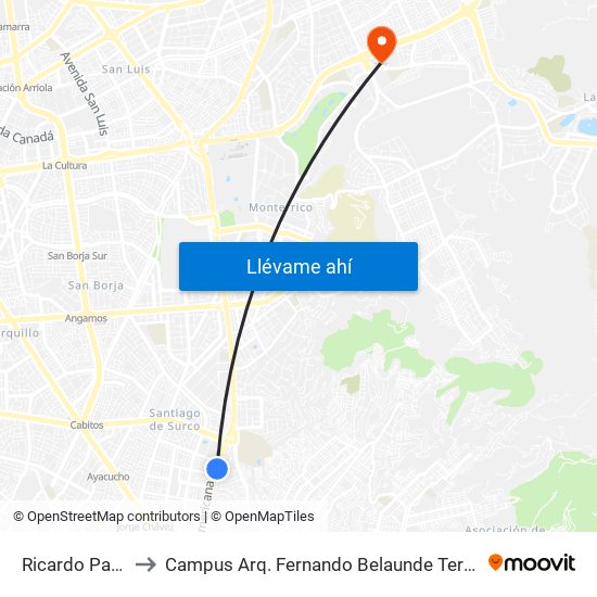 Ricardo Palma to Campus Arq. Fernando Belaunde Terry - Usil map