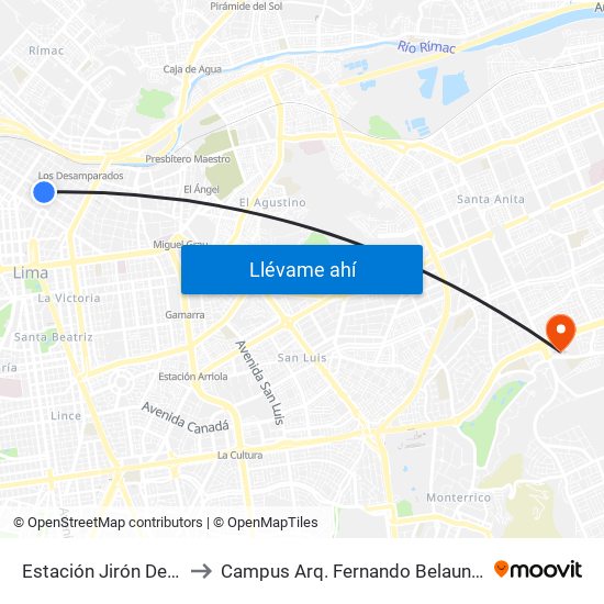 Estación Jirón De La Unión to Campus Arq. Fernando Belaunde Terry - Usil map