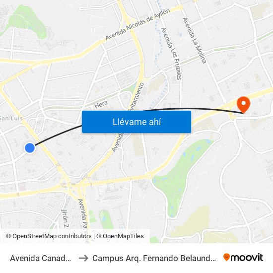 Avenida Canadá, 3921 to Campus Arq. Fernando Belaunde Terry - Usil map