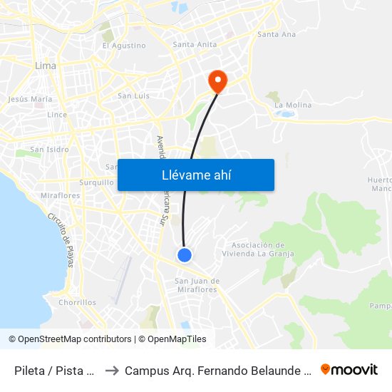 Pileta / Pista Nueva to Campus Arq. Fernando Belaunde Terry - Usil map