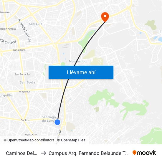 Caminos Del Inca to Campus Arq. Fernando Belaunde Terry - Usil map