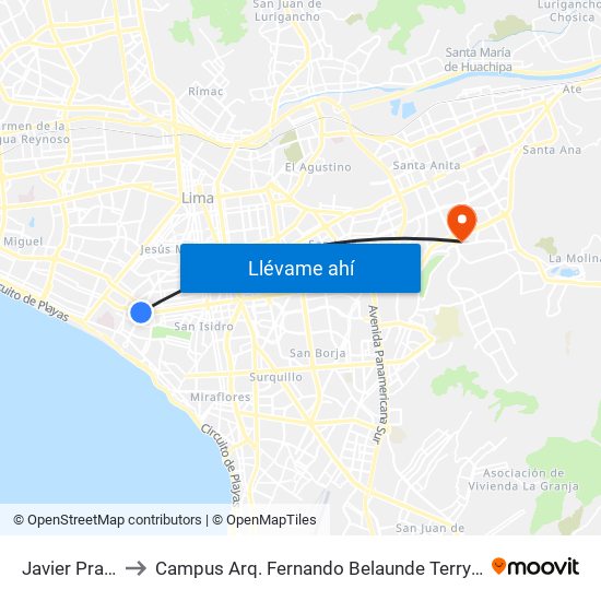 Javier Prado to Campus Arq. Fernando Belaunde Terry - Usil map