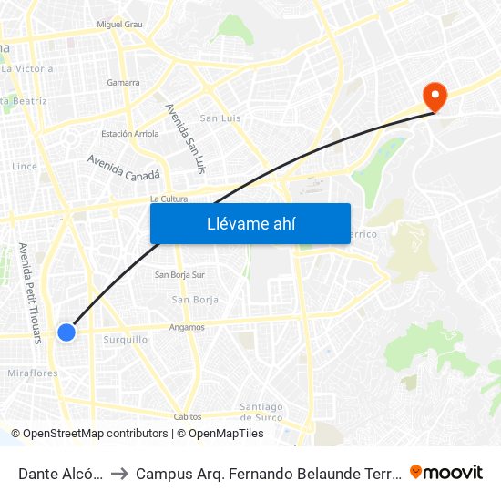 Dante Alcócer to Campus Arq. Fernando Belaunde Terry - Usil map