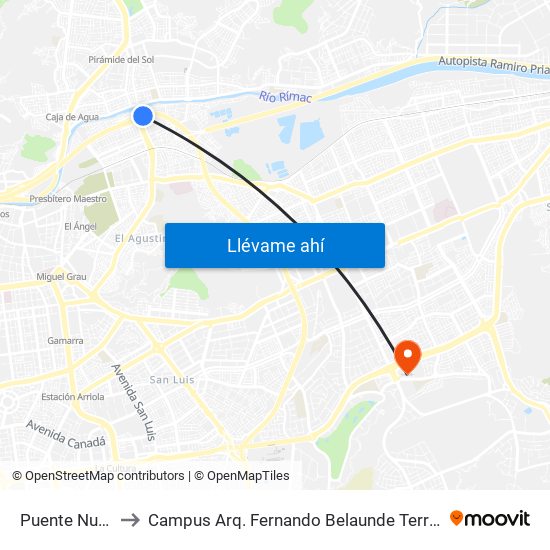 Puente Nuevo to Campus Arq. Fernando Belaunde Terry - Usil map