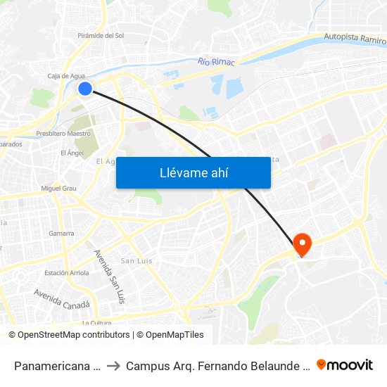 Panamericana Norte to Campus Arq. Fernando Belaunde Terry - Usil map