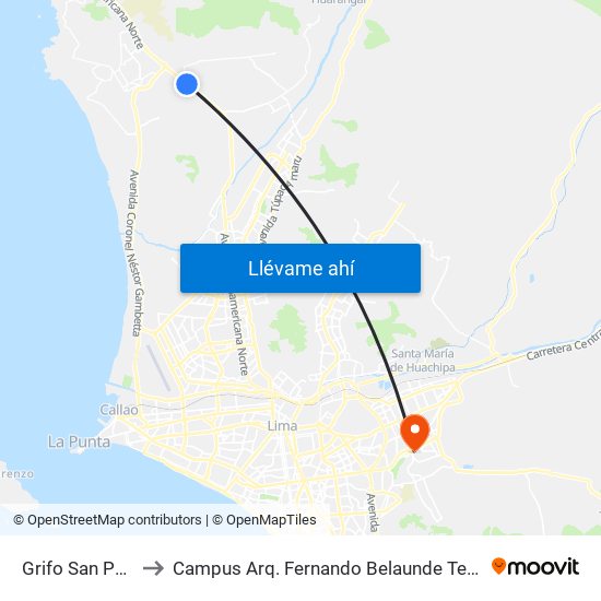 Grifo San Pedro to Campus Arq. Fernando Belaunde Terry - Usil map