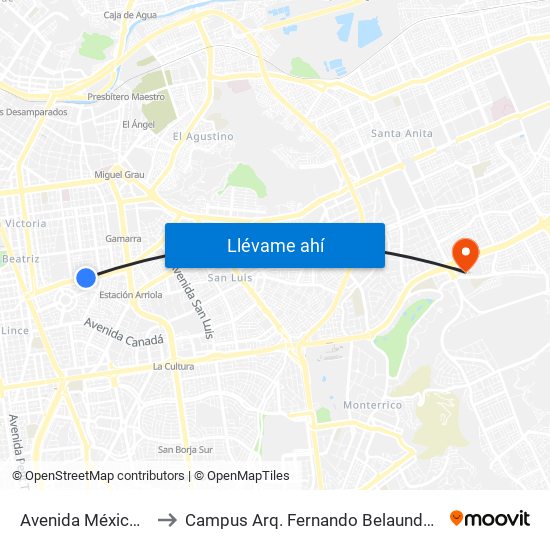 Avenida México, 1005 to Campus Arq. Fernando Belaunde Terry - Usil map
