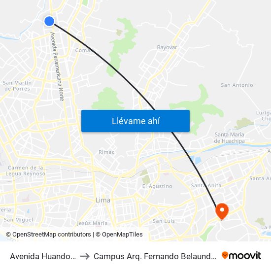 Avenida Huandoy, 7811 to Campus Arq. Fernando Belaunde Terry - Usil map