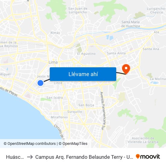 Huáscar to Campus Arq. Fernando Belaunde Terry - Usil map