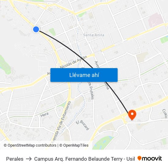 Perales to Campus Arq. Fernando Belaunde Terry - Usil map