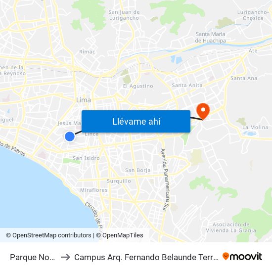 Parque Novoa to Campus Arq. Fernando Belaunde Terry - Usil map