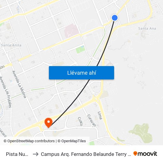 Pista Nueva to Campus Arq. Fernando Belaunde Terry - Usil map