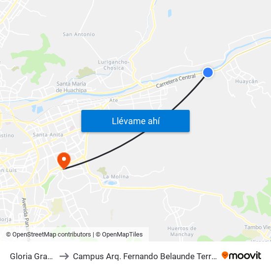 Gloria Grande to Campus Arq. Fernando Belaunde Terry - Usil map