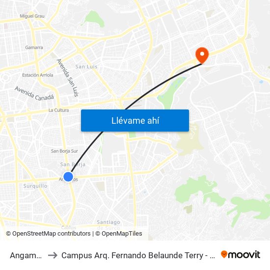 Angamos to Campus Arq. Fernando Belaunde Terry - Usil map