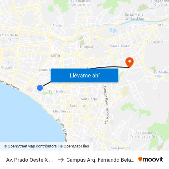 Av. Prado Oeste X Av. Salaverry to Campus Arq. Fernando Belaunde Terry - Usil map