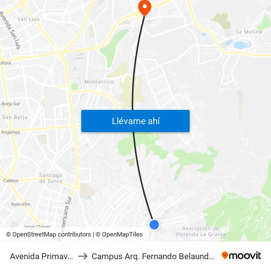 Avenida Primavera, 22 to Campus Arq. Fernando Belaunde Terry - Usil map