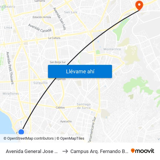 Avenida General Jose De San Martin, 321 to Campus Arq. Fernando Belaunde Terry - Usil map