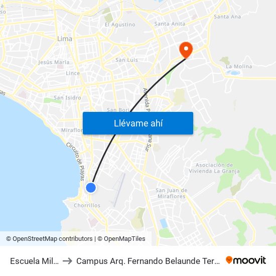 Escuela Militar to Campus Arq. Fernando Belaunde Terry - Usil map