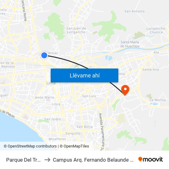 Parque Del Trabajo to Campus Arq. Fernando Belaunde Terry - Usil map