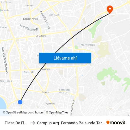 Plaza De Flores to Campus Arq. Fernando Belaunde Terry - Usil map