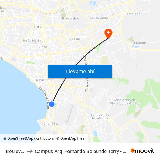 Boulevar to Campus Arq. Fernando Belaunde Terry - Usil map