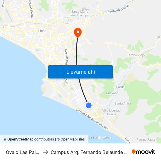 Óvalo Las Palomas to Campus Arq. Fernando Belaunde Terry - Usil map