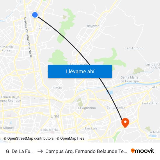G. De La Fuente to Campus Arq. Fernando Belaunde Terry - Usil map