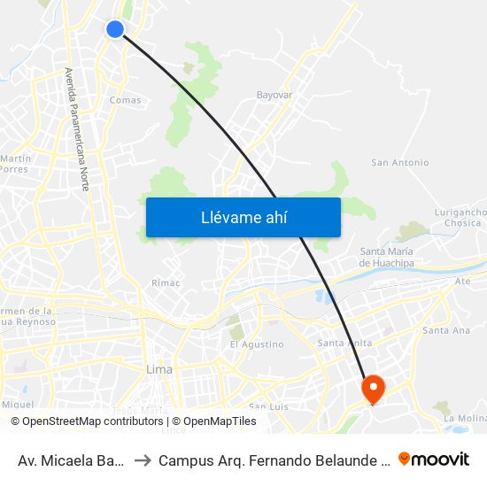 Av. Micaela Bastidas to Campus Arq. Fernando Belaunde Terry - Usil map