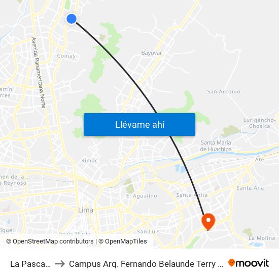La Pascana to Campus Arq. Fernando Belaunde Terry - Usil map