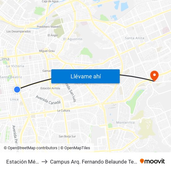 Estación México to Campus Arq. Fernando Belaunde Terry - Usil map