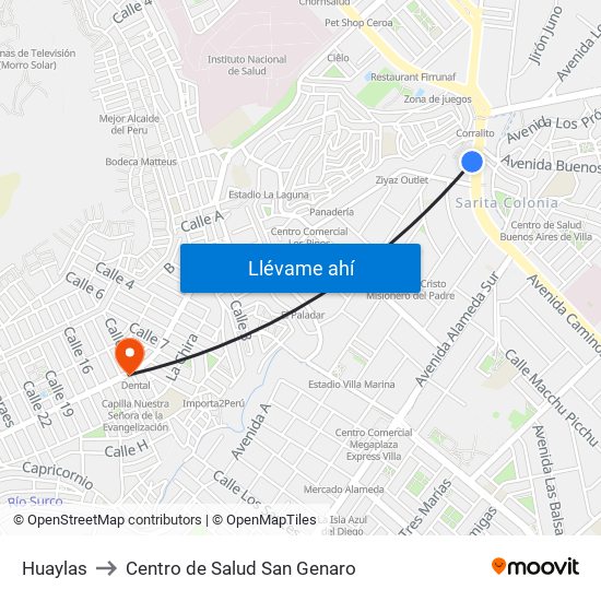 Huaylas to Centro de Salud San Genaro map