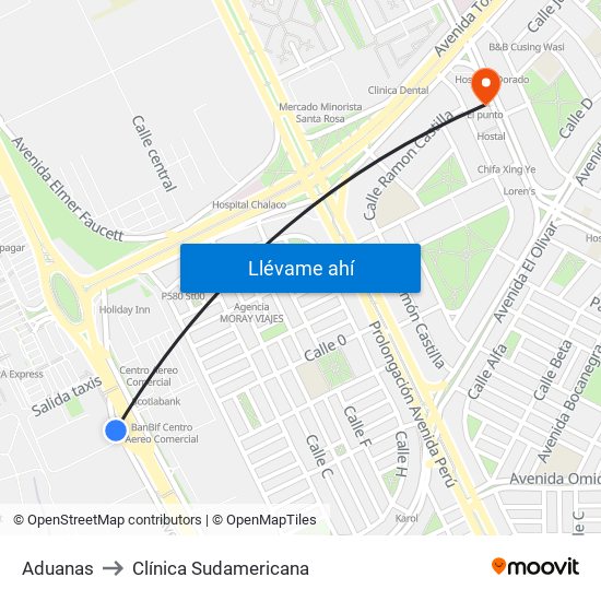 Aduanas to Clínica Sudamericana map