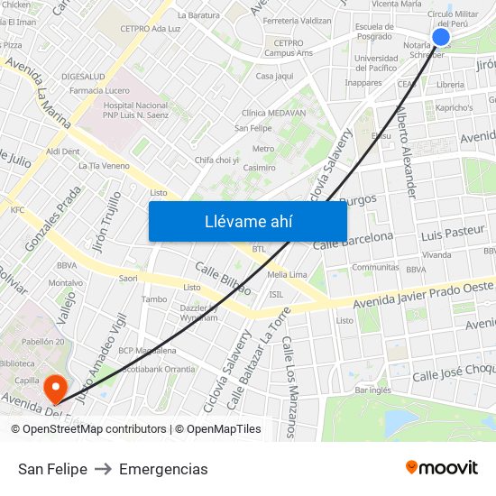 San Felipe to Emergencias map