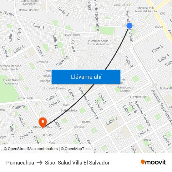 Pumacahua to Sisol Salud Villa El Salvador map