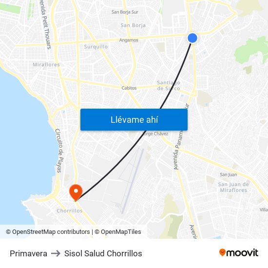 Primavera to Sisol Salud Chorrillos map