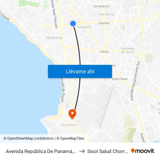 Avenida República De Panamá, 4746 to Sisol Salud Chorrillos map