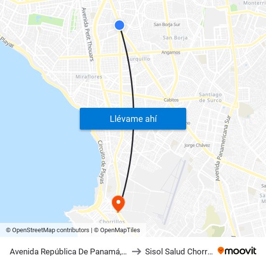 Avenida República De Panamá, 3887 to Sisol Salud Chorrillos map