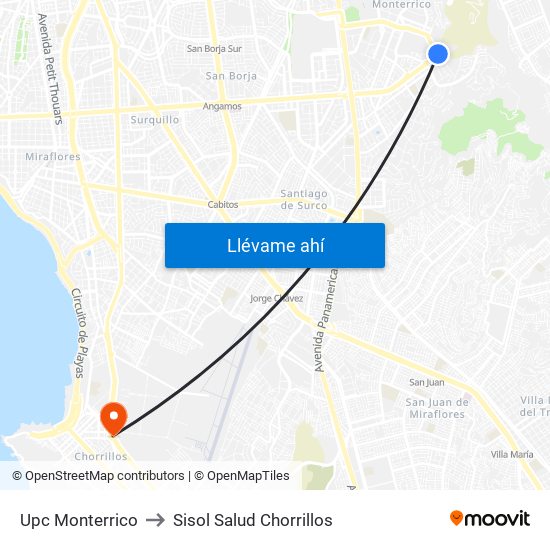 Upc Monterrico to Sisol Salud Chorrillos map