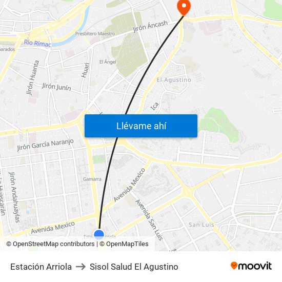 Estación Arriola to Sisol Salud El Agustino map