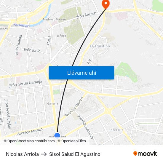 Nicolas Arriola to Sisol Salud El Agustino map