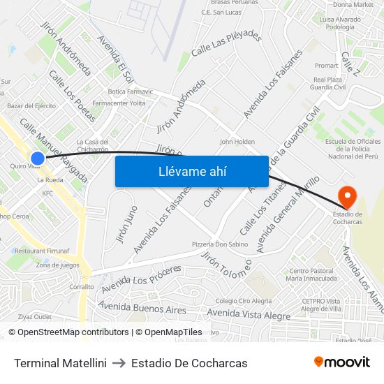 Terminal Matellini to Estadio De Cocharcas map