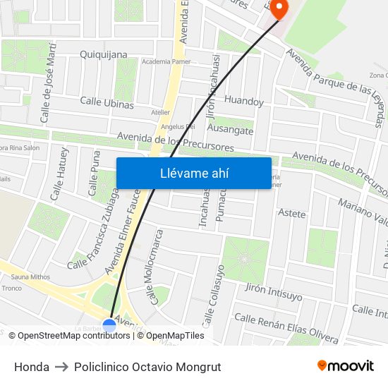 Honda to Policlinico Octavio Mongrut map