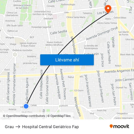 Grau to Hospital Central Geriátrico Fap map